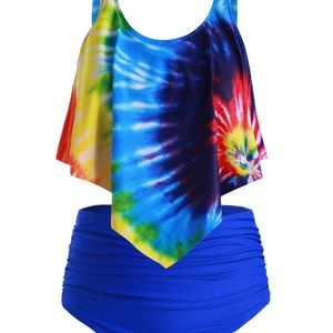 Tie dye high waisted tankini